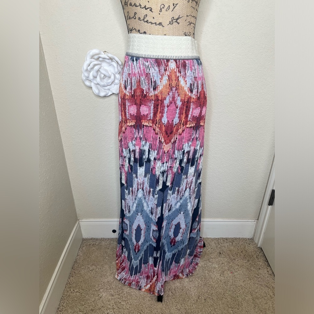 Anthropologie Vanessa Virginia Ikat Textured Pleated Maxi Skirt L